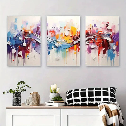 3pcs Colorful Musical Notes Abstract Metal Print Ready to Hang Art