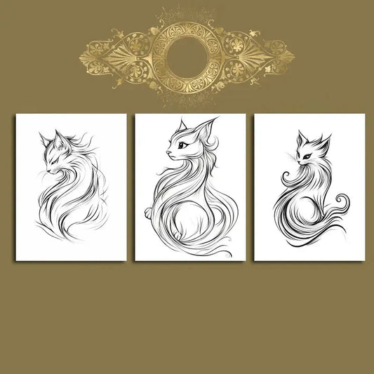 3pcs Line Cat Beautiful Modern Metal Print Ready to Hang Art