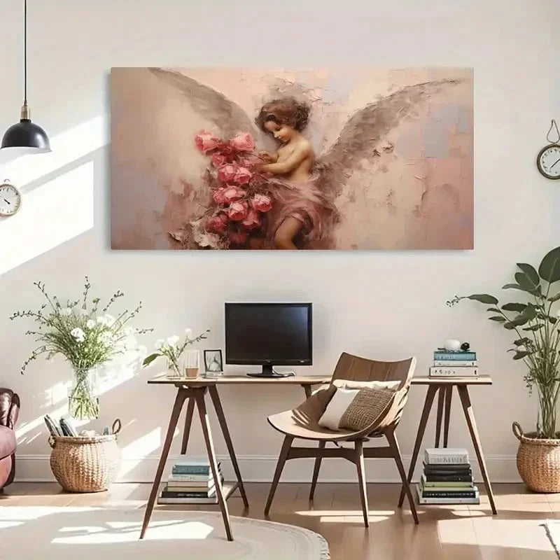 Vintage Abstract Cupid Angel Wall Art Canvas Office Home Room Framed 120x60cm