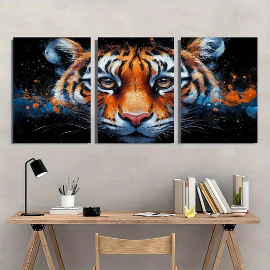 3pcs Funny Abstract Animal Tiger Metal Print Ready to Hang Art
