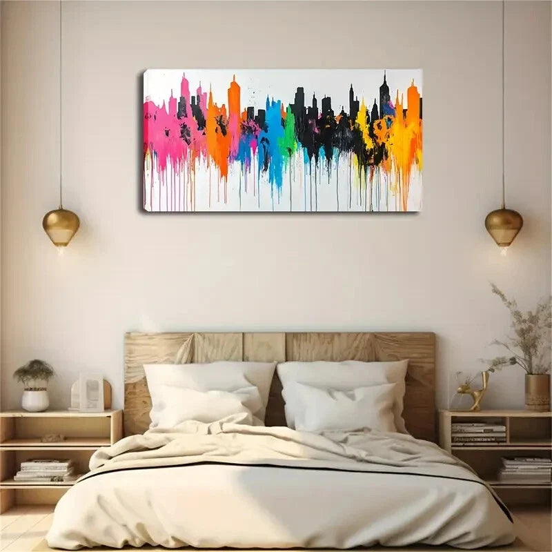 Abstract City Cluster Portrait Wall Art Canvas Office Home Room Framed 120x60cm