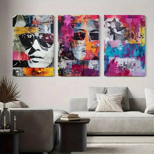 3pcs Colorful Graffiti & Geometric Abstract Metal Print Ready to Hang Art
