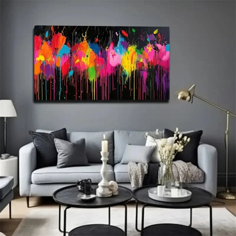 A Black Background And Colors Wall Art Canvas Office Home Room Framed 120x60cm