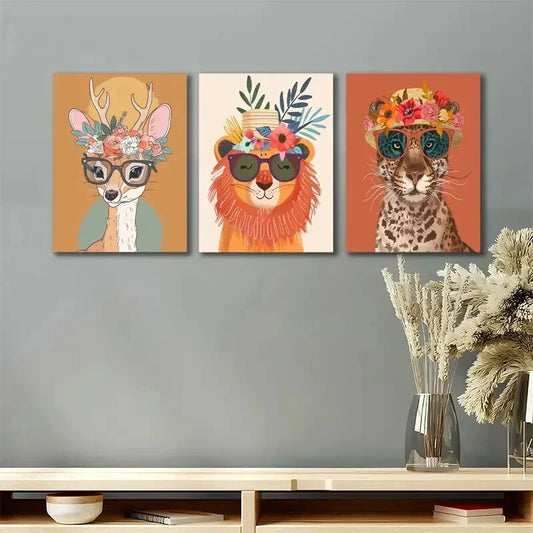 3pcs Baby Animals Cute Animals Metal Print Ready to Hang Art