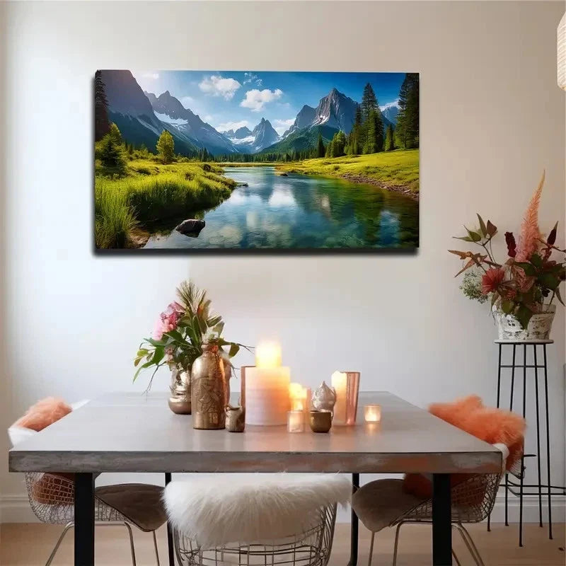 Slowly Flowing Water Wall Art Canvas Office Home Room Framed 80x45cm