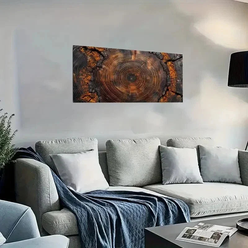 Wooden Tree Ring Modern Perfect Wall Art Canvas Office Home Room Framed 80x45cm