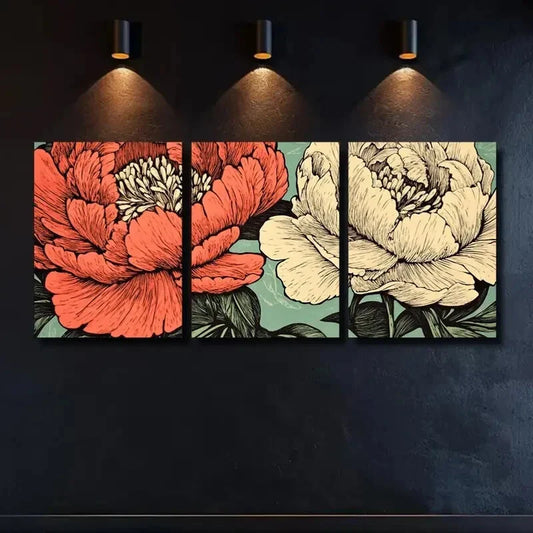 3pcs Featuring a Summer Peony Display Metal Print Ready to Hang Art