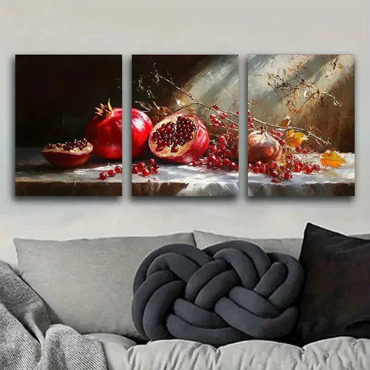 3pcs Pomegranates by the window Metal Print Ready to Hang Art
