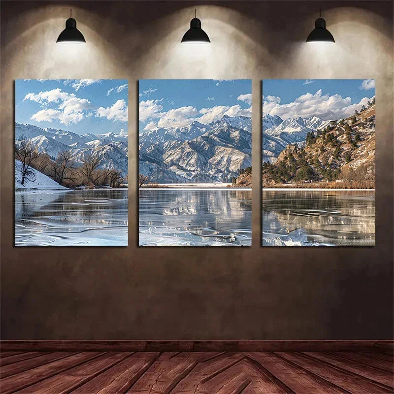 3pcs Lake Surface of Krym Lake in Almaty Metal Print Ready to Hang Art