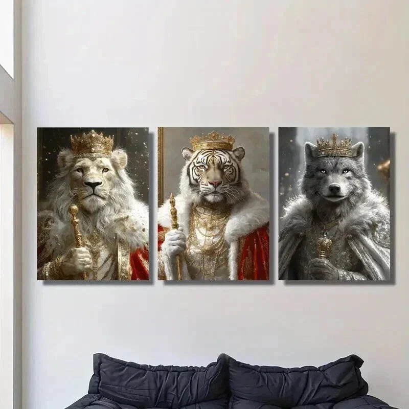 3pcs Lion Tiger And Wolf Animal Kingdom Wall Art Set Canvas Framed 40x60cm - High Quality Print 100% Australian Made Wall Canvas Ready to Hang