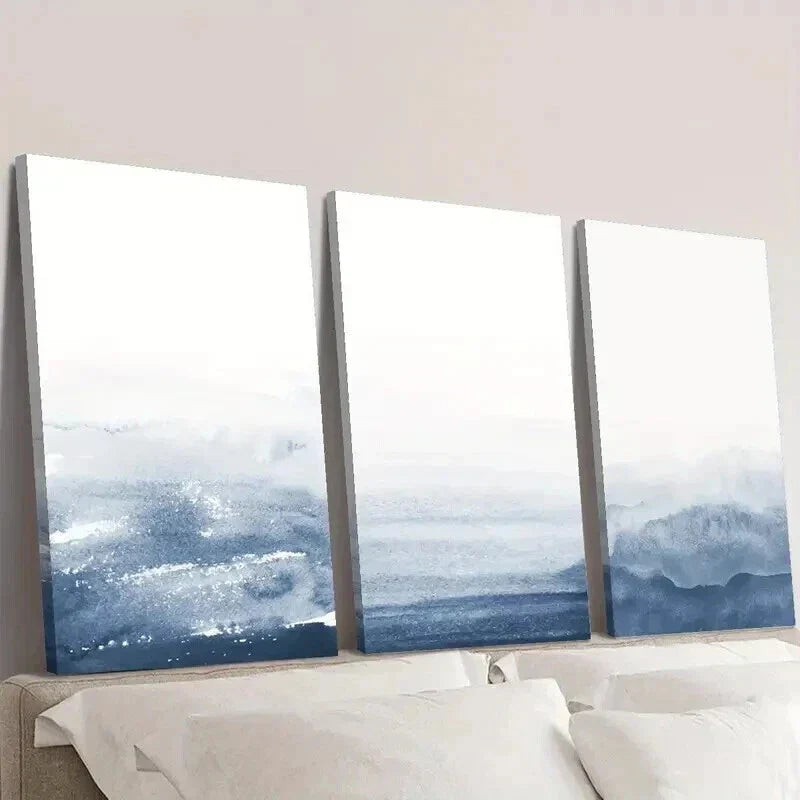 3pcs Navy Blue Gradient Abstract Wall Art Set Canvas Framed 40x60cm - High Quality Print 100% Australian Made Wall Canvas Ready to Hang