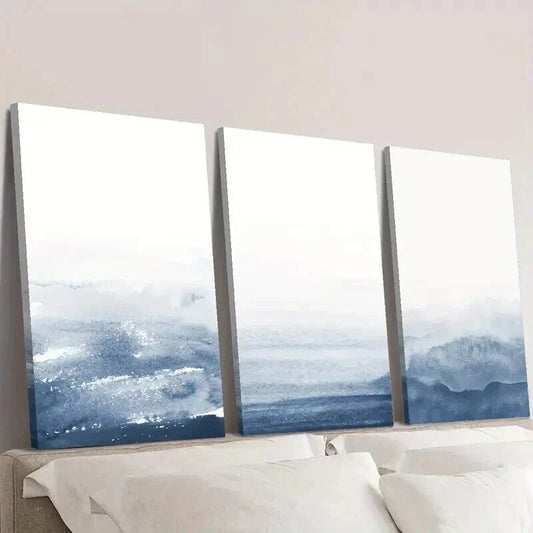 3pcs Navy Blue Gradient Abstract Wall Art Set Canvas Framed 40x60cm - High Quality Print 100% Australian Made Wall Canvas Ready to Hang