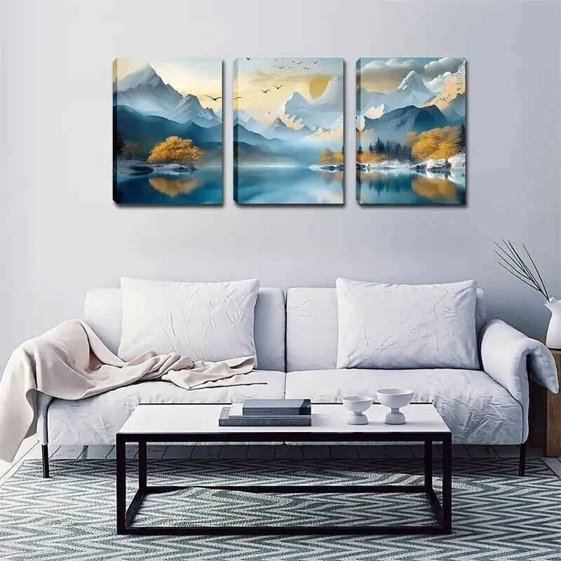 3pcs Mountains & Serene Lakeside Landscape Wall Art Set Canvas Framed 40x60cm - High Quality Print 100% Australian Made Wall Canvas Ready to Hang