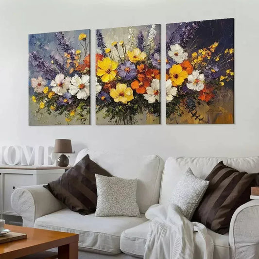 3pcs Decorative Rustic Daisy & Wildflower Wall Art Set Canvas Framed 40x60cm - High Quality Print 100% Australian Made Wall Canvas Ready to Hang