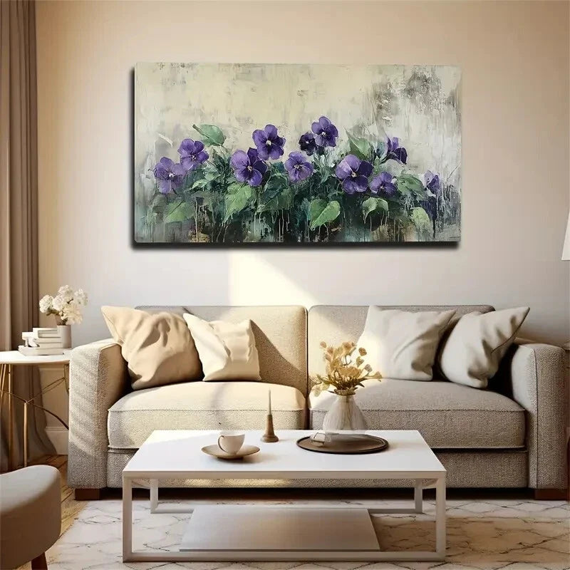 Vibrant Purple And Blue Flower Wall Art Canvas Office Home Room Framed 120x60cm