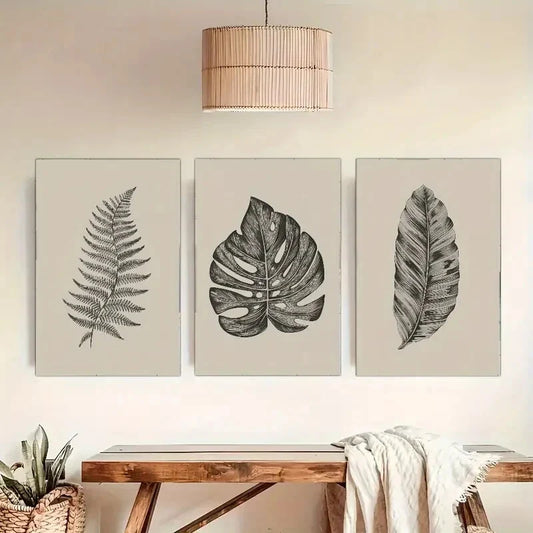 3pcs Botanical Art Leaves Poster Decorative Metal Print Ready to Hang Art
