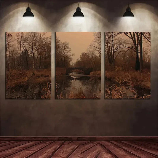 3pcs Serene River Small Bridge Scenic Metal Print Ready to Hang Art