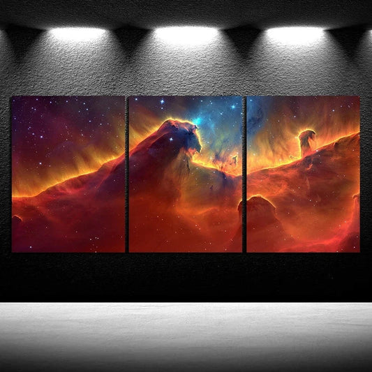 3pcs Desert Nebula Galaxy Golden Metal Print Ready to Hang Art