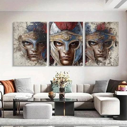 3pcs Intense Spartan Soldier Faces Fear Prefect Wall Art Set Canvas Framed 40x60cm - High Quality Print 100% Australian Made Wall Canvas Ready to Hang