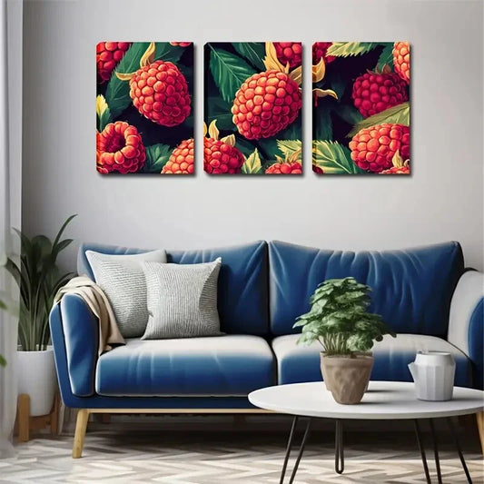3pcs Raspberry Eco-Style Suitable Wall Art Set Canvas Framed 40x60cm - High Quality Print 100% Australian Made Wall Canvas Ready to Hang