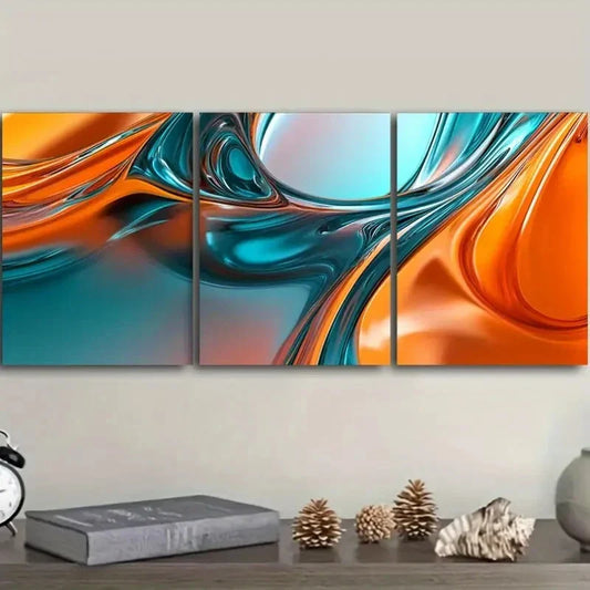 3pcs Fluid Shapes Painting Colourful Metal Print Ready to Hang Art