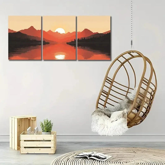 3pcs Warm Mountain Sunrise Wall Art Set Canvas Framed 40x60cm - High Quality Print 100% Australian Made Wall Canvas Ready to Hang