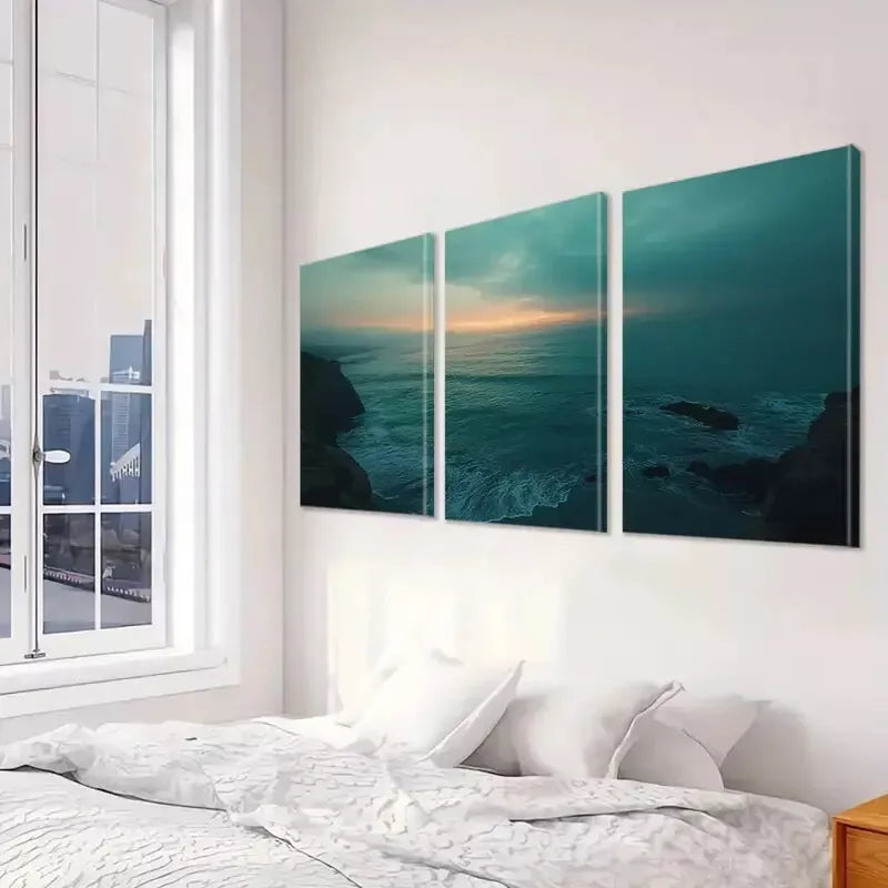 3pcs Decorative Seascape Sunrise Cliffs Wall Art Set Canvas Framed 40x60cm - High Quality Print 100% Australian Made Wall Canvas Ready to Hang