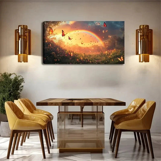 Vibrant Butterflies Flowers Wall Art Canvas Office Home Room Framed 120x60cm