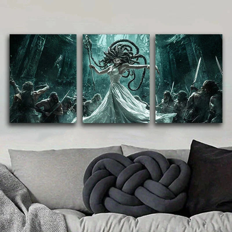 3pcs Modern Figure Gangster Light Blue & Black Metal Print Ready to Hang Art