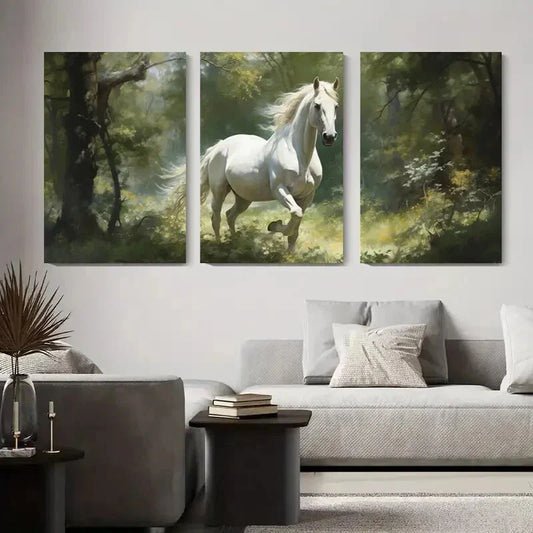 3pcs Majestic White Horse Running Metal Print Ready to Hang Art