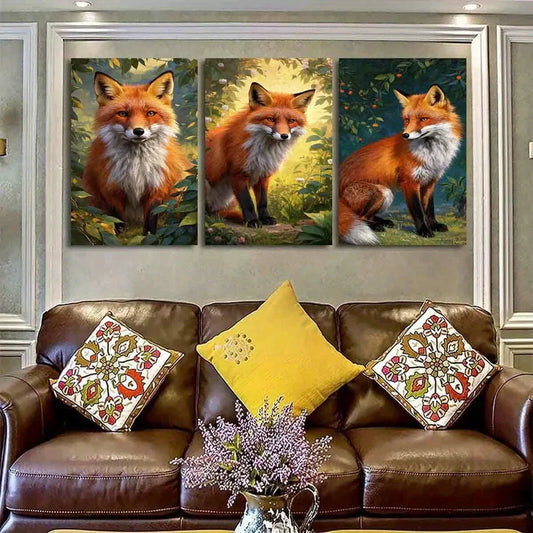 3pcs Lush Foliage & Sunlit Fantasy Fox Metal Print Ready to Hang Art