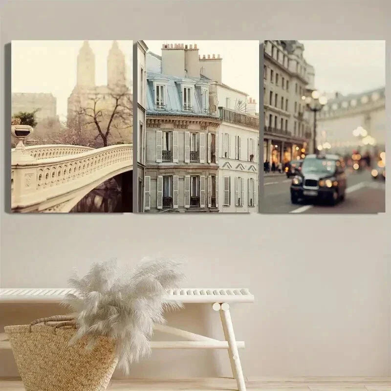 3pcs London Cars and City Bow Bridge Wall Art Set Canvas Framed 40x60cm - High Quality Print 100% Australian Made Wall Canvas Ready to Hang