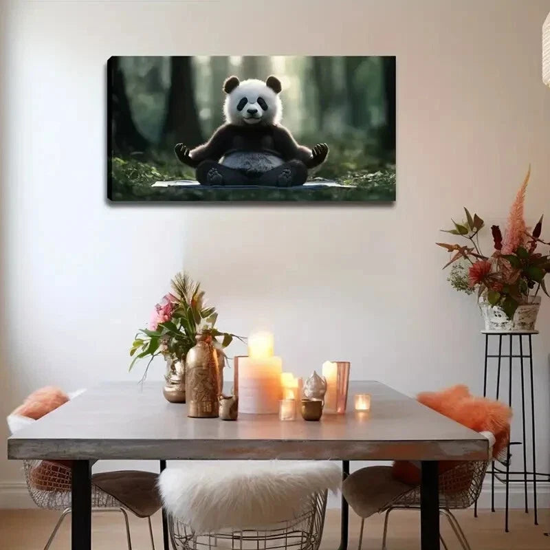 Panda Sitting Meditation Forest Wall Art Canvas Office Home Room Framed 120x60cm