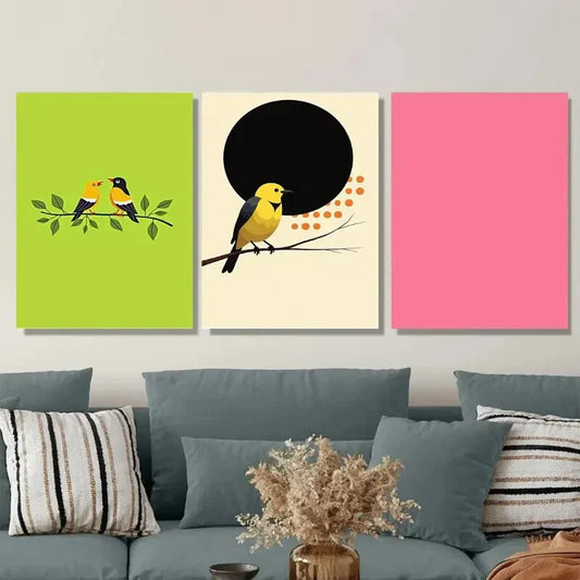 3pcs Elegant Bird Vibrant Colors & Unique Design Metal Print Ready to Hang Art