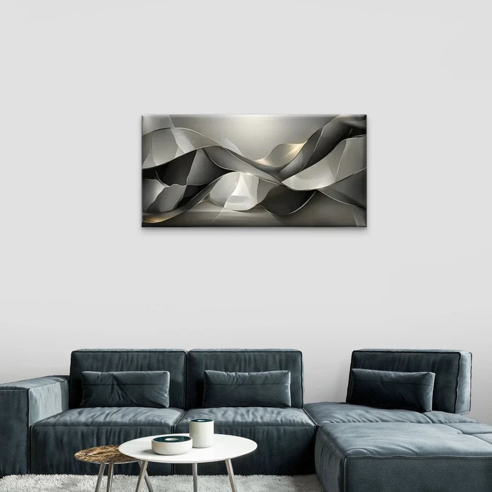 Black White Abstract Silvery Wall Art Canvas Office Home Room Framed 80x45cm