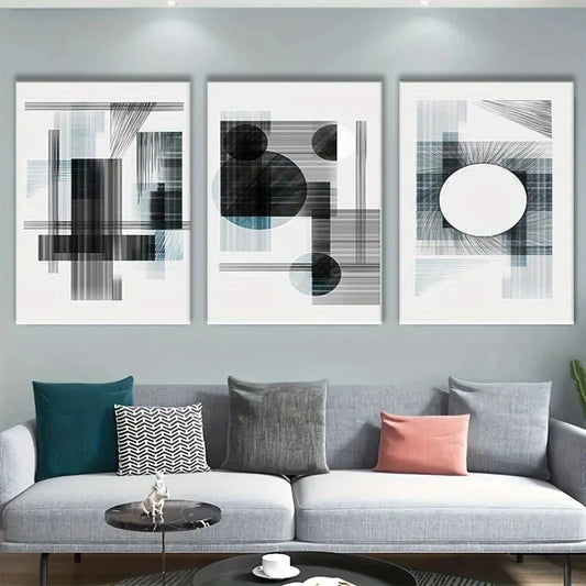 3pcs Modern Abstract Black and White Metal Print Ready to Hang Art
