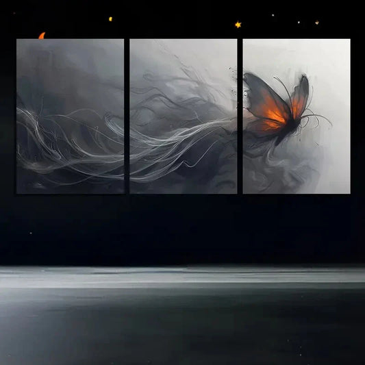 3pcs Abstract Butterfly Modern Black & Golden Metal Print Ready to Hang Art