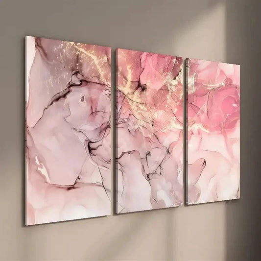 3pcs Abstract Pink and Golden Texture Wall Art Set Canvas Framed 40x60cm - High Quality Print 100% Australian Made Wall Canvas Ready to Hang