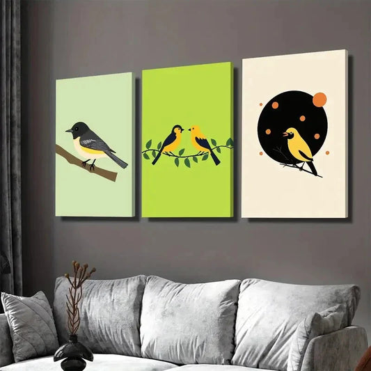 3pcs Modern Minimalist Bird Vibrant Green White Wall Art Set Canvas Framed 40x60cm - High Quality Print 100% Australian Made Wall Canvas Ready to Hang