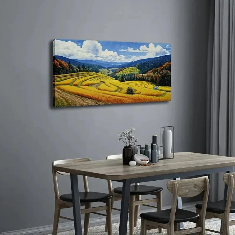 Country View Gouache Oil Wall Art Canvas Office Home Room Framed 120x60cm