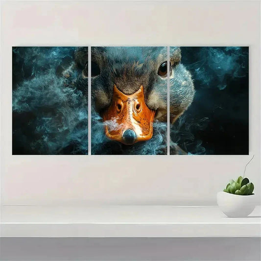 3pcs Retro Duck Smoking Oil Painting Metal Print Ready to Hang Art