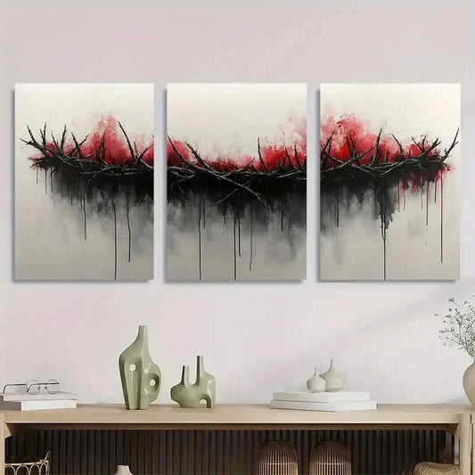 3pcs Watercolor Crown of Thorns Metal Print Ready to Hang Art