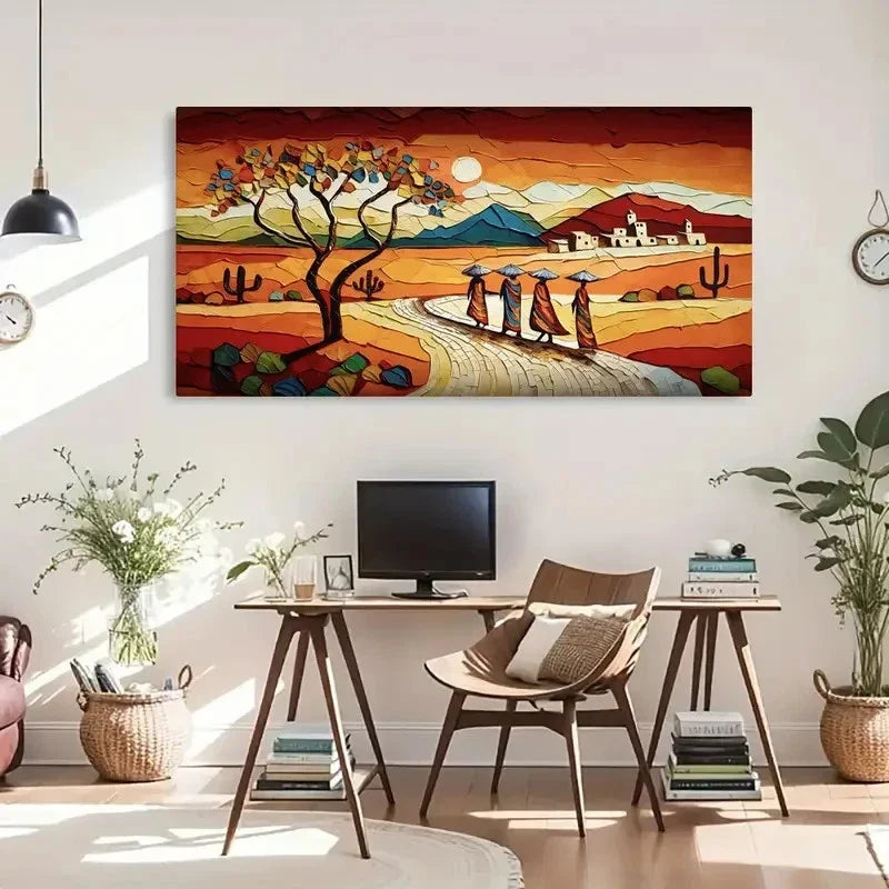 Desert Sunset Abstract Lands Wall Art Canvas Office Home Room Framed 80x45cm