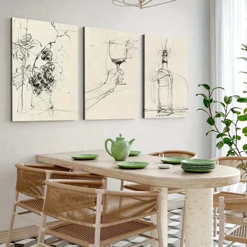3pcs Vineyard Style Bottle Vintage Abstract Wall Art Set Canvas Framed 40x60cm - High Quality Print 100% Australian Made Wall Canvas Ready to Hang