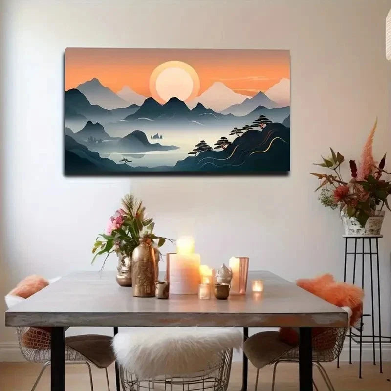 Vibrant Sunset Mountain Modern Wall Art Canvas Office Home Room Framed 120x60cm