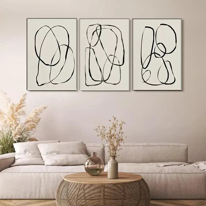 3pcs Abstract Black Line Wall Art Canvas Wall Art Set Canvas Framed 40x60cm - High Quality Print 100% Australian Made Wall Canvas Ready to Hang