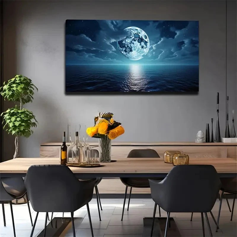 Full Moon On Sea Modern Wall Art Canvas Office Home Room Framed 120x60cm