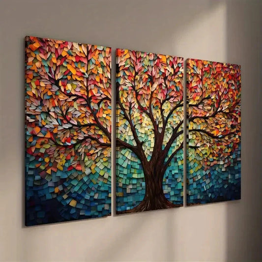 3pcs Abstract Colorful Tree of Life Wall Art Set Canvas Framed 40x60cm - High Quality Print 100% Australian Made Wall Canvas Ready to Hang
