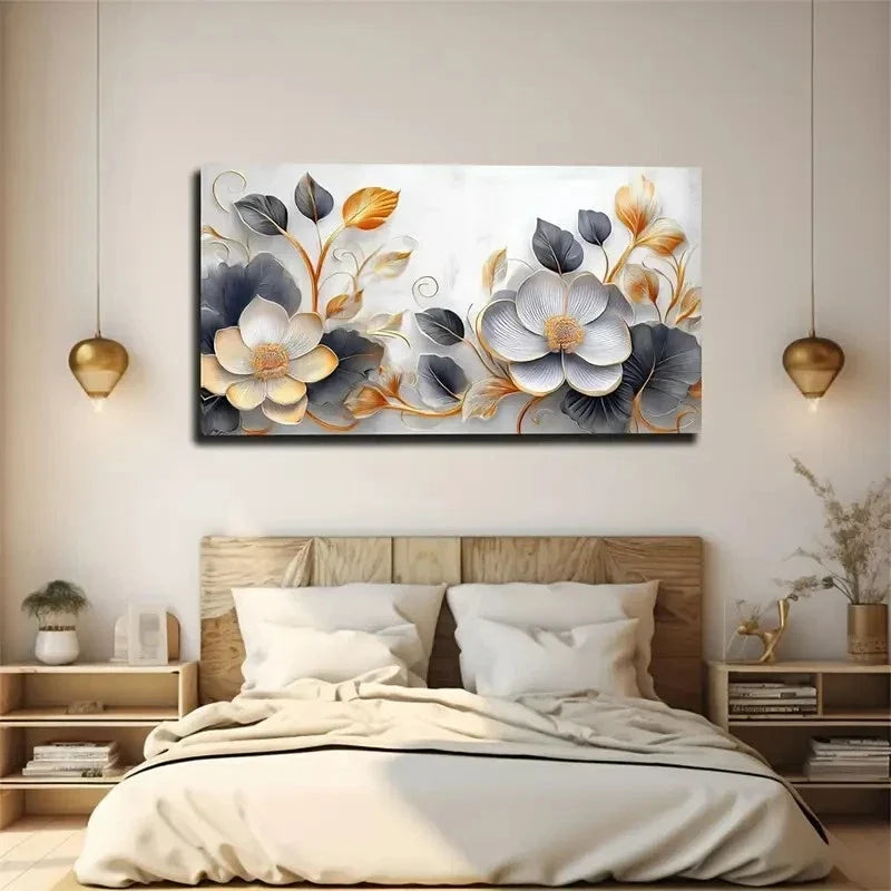 Scenic Flower Landscape Modern Wall Art Canvas Office Home Room Framed 80x45cm