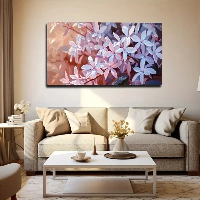 Light Purple Floral Blooms Wall Art Canvas Office Home Room Framed 120x60cm
